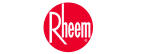 A red and white logo of rheem.